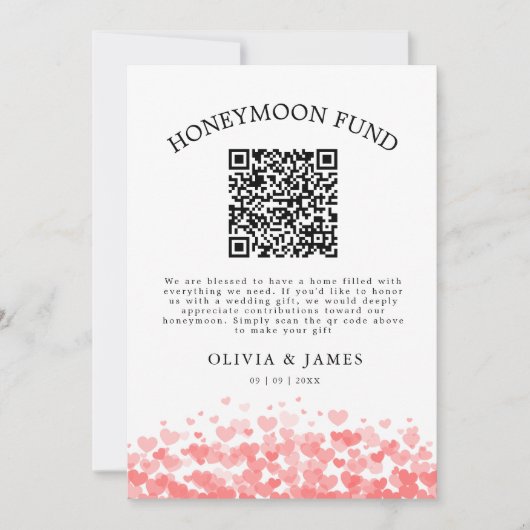 Honeymoon Fund QR Code Sign, Wedding Honeymoon Kaart (Voorkant)