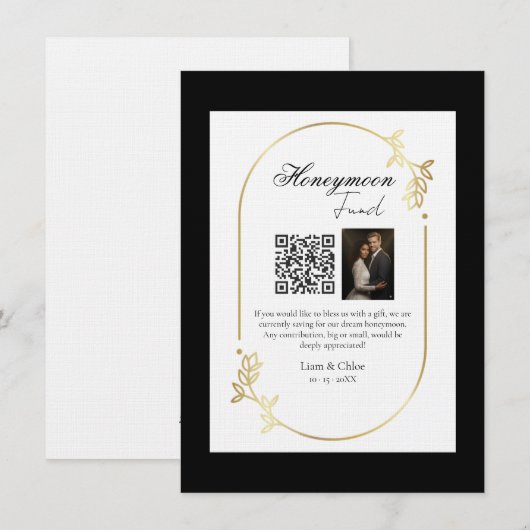Honeymoon Fund QR Code Sign Wedding Honeymoon Kaart (Voorkant / Achterkant)