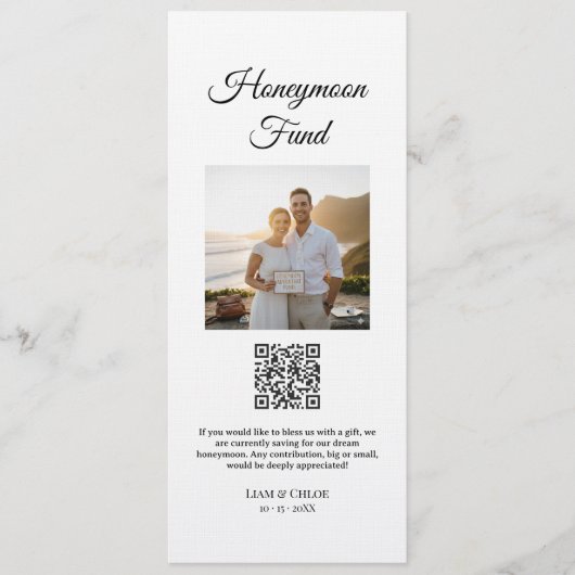 Honeymoon Fund QR Code Sign Wedding Honeymoon Kaart (Voorkant)