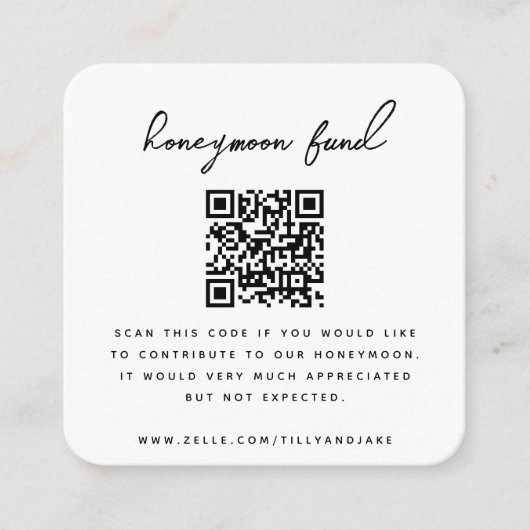 Honeymoon Fund QR Code Wedding Photo Minimal White Informatiekaartje (Voorkant)