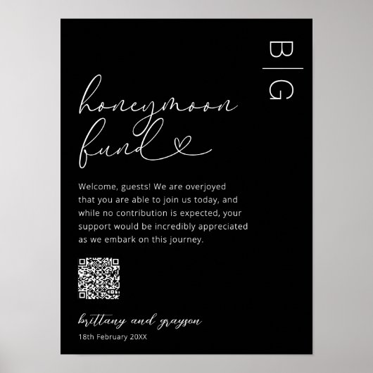 Honeymoon Fund QR Code Wedding Poster (Voorkant)