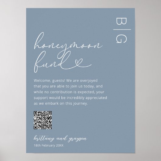Honeymoon Fund QR Code Wedding Poster (Voorkant)