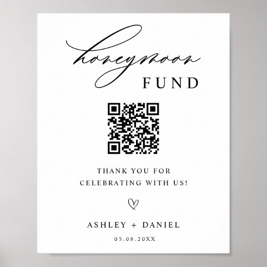 Honeymoon Fund QR Code Wedding Poster (Voorkant)