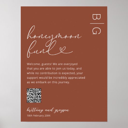 Honeymoon Fund QR Code Wedding Poster (Voorkant)
