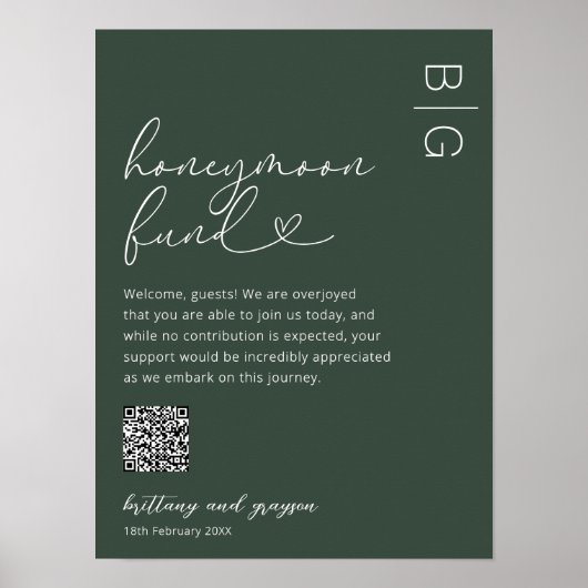 Honeymoon Fund QR Code Wedding Poster (Voorkant)