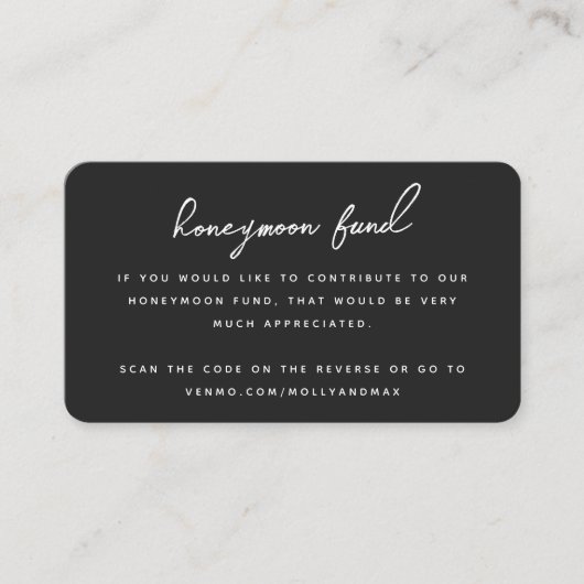 Honeymoon Fund QR Code Wedding Registry Black Informatiekaartje (Voorkant)