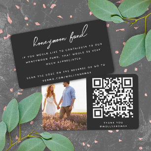 Honeymoon Fund QR Code Wedding Registry Black Informatiekaartje