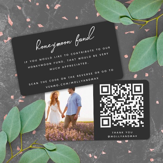 Honeymoon Fund QR Code Wedding Registry Black Informatiekaartje