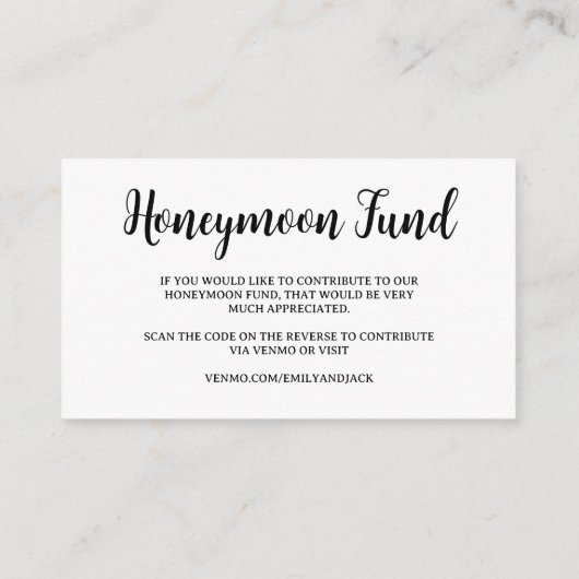 Honeymoon Fund QR Code Wedding Registry Gift Informatiekaartje (Achterkant)