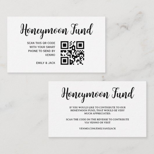 Honeymoon Fund QR Code Wedding Registry Gift Informatiekaartje (Voorkant / Achterkant)