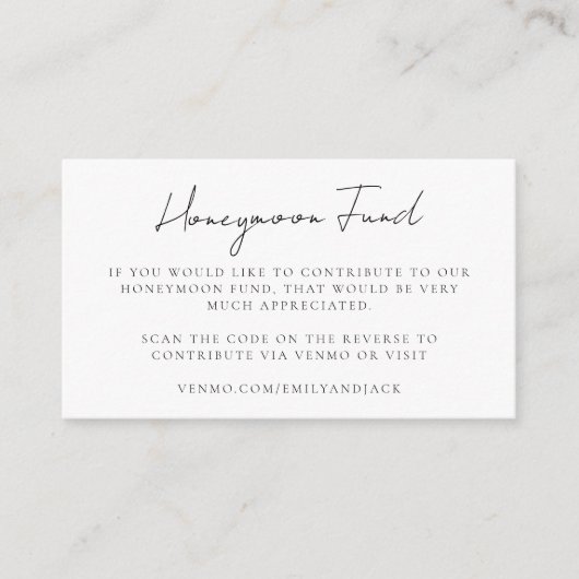 Honeymoon Fund QR Code Wedding Registry Gift Informatiekaartje (Voorkant)