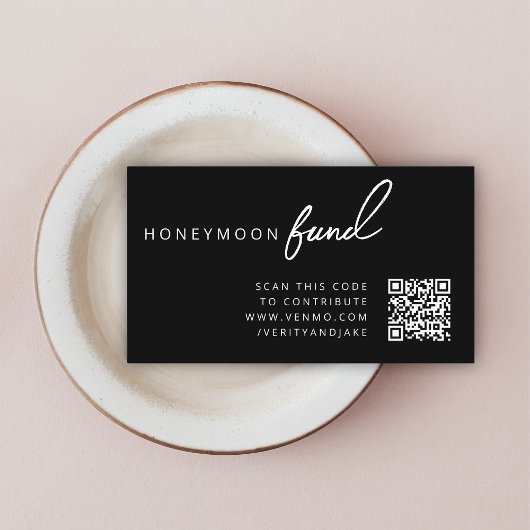 Honeymoon Fund QR Code Wedding Wishing Well Black Informatiekaartje