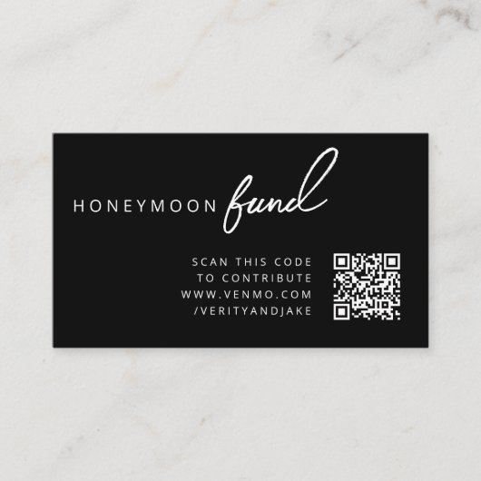 Honeymoon Fund QR Code Wedding Wishing Well Black Informatiekaartje (Voorkant)