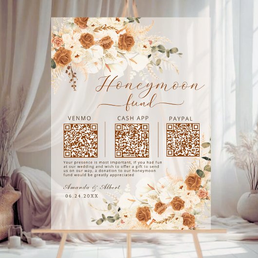 Honeymoon Fund QR Wedding| Cash App Venmo & PayPal Acryl Bord
