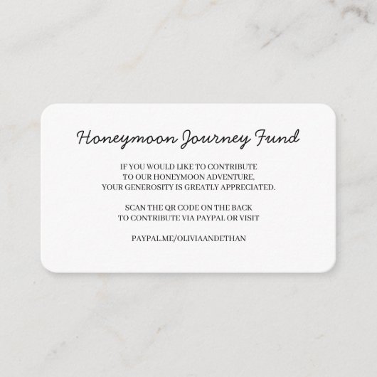 Honeymoon Fund QR Wedding Design Informatiekaartje (Voorkant)