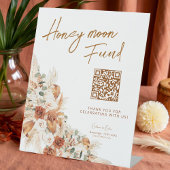 Honeymoon Fund QR Wedding Modern Rustic Reclamebord Met Voetstuk