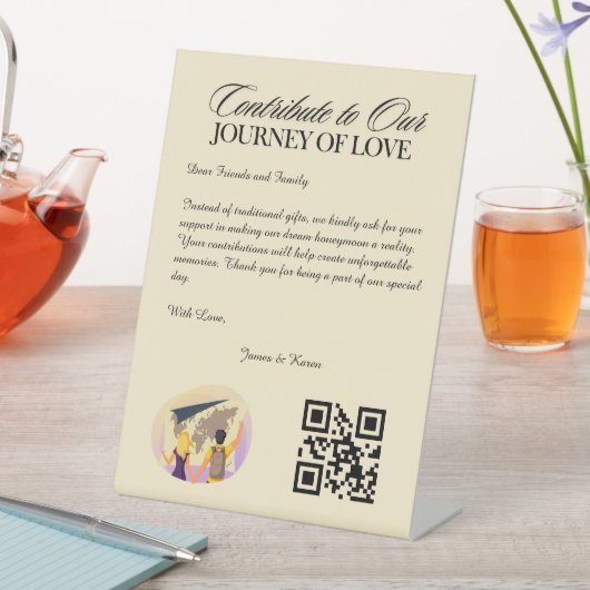 Honeymoon Fund Registry QR Code Huwelijkscadeau Reclamebord Met Voetstuk (Insitu)