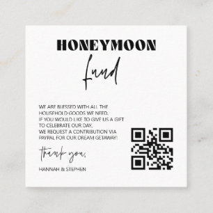 Honeymoon Fund Scan Enclosure Kaart QR Code Wedden Vierkante Visitekaartje