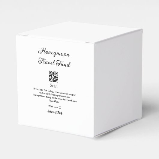Honeymoon fund scan QR codex naam Bedankdoosjes (Voorkant Zijde)