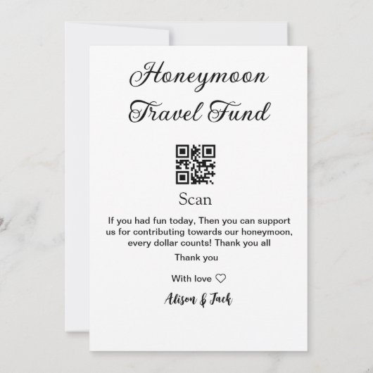 Honeymoon fund scan QR codex naam Kaart (Achterkant)