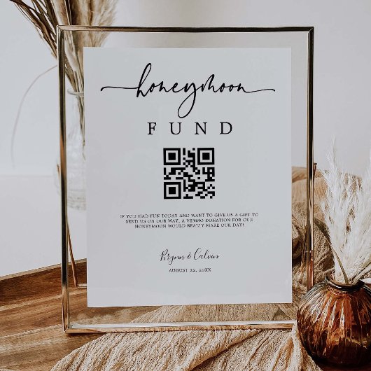 Honeymoon Fund Sign Cash Gift Donation Poster B613