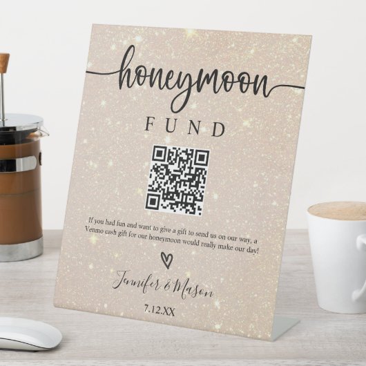 Honeymoon Fund Sign. Cash Honeymoon Wish Reclamebord Met Voetstuk (Insitu)