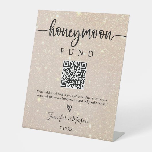 Honeymoon Fund Sign. Cash Honeymoon Wish Reclamebord Met Voetstuk (Voorkant)