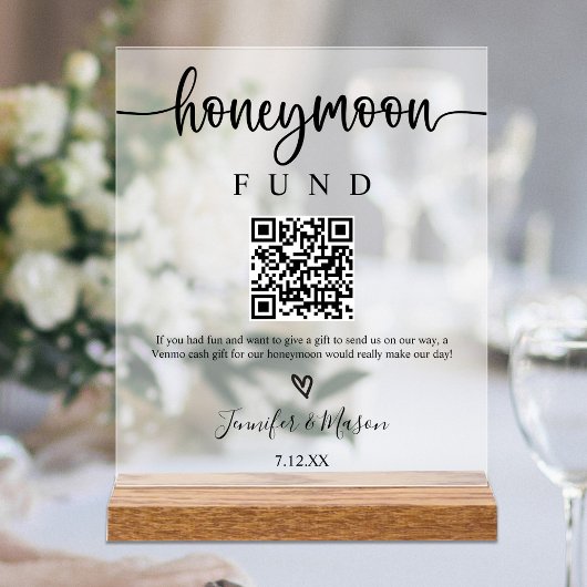 Honeymoon Fund Sign. QR Code Honeymoon Wish Acryl Bord