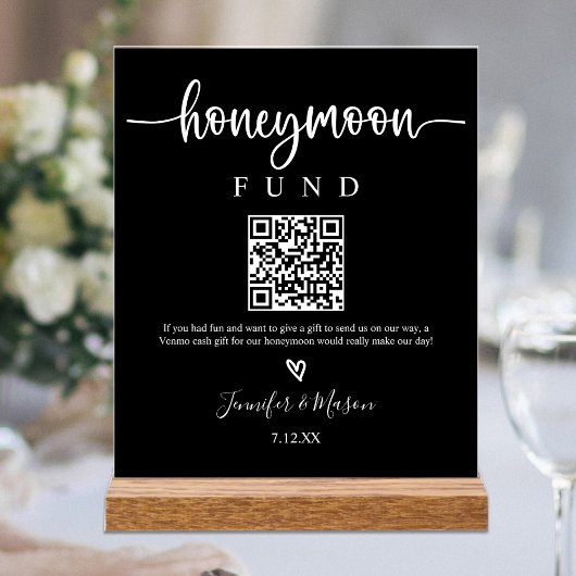 Honeymoon Fund Sign, QR Code Honeymoon Wish Black Acryl Bord