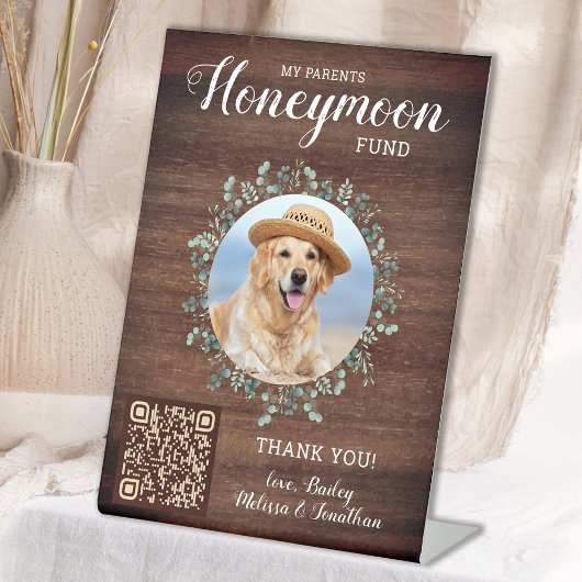 Honeymoon Fund Venmo Custom Dog Photo Pet Wedding Reclamebord Met Voetstuk