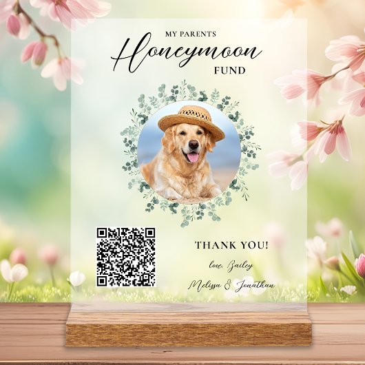Honeymoon Fund Venmo QR Code Dog Photo Pet Wedding Acryl Bord