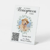 Honeymoon Fund Venmo QR Code Dog Photo Pet Wedding Reclamebord Met Voetstuk (Voorkant)