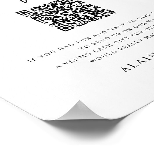 Honeymoon Fund Venmo QR Code Weddenschap Poster (Hoek)
