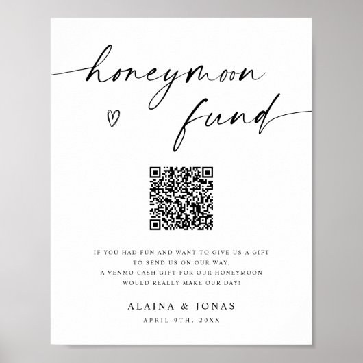 Honeymoon Fund Venmo QR Code Weddenschap Poster (Voorkant)