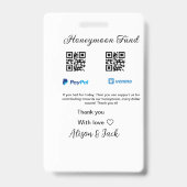 Honeymoon fund venomo paypal donatie Q R paar Badge (Back)