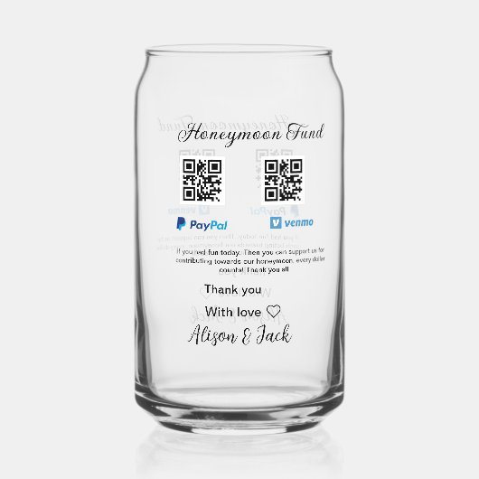 Honeymoon fund venomo paypal donatie Q R paar Blikvorm Glas (Voorkant)
