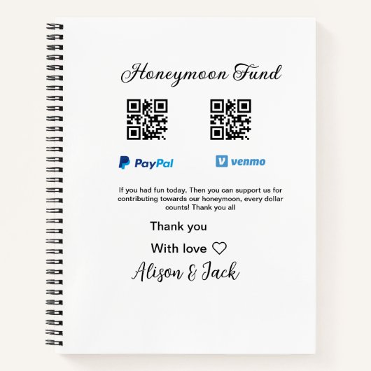 Honeymoon fund venomo paypal donatie Q R paar Notitieboek (Voorkant)