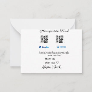 Honeymoon fund venomo paypal donatie Q R paar Notitiekaartje
