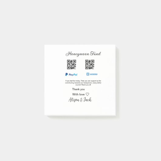Honeymoon fund venomo paypal donatie Q R paar Post-it® Notes (Voorkant)