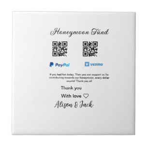 Honeymoon fund venomo paypal donatie Q R paar Tegeltje