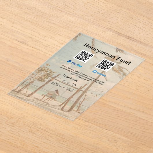 Honeymoon fund venomo paypal donation Q R couple Acryl Uitnodigingen (Laagn)
