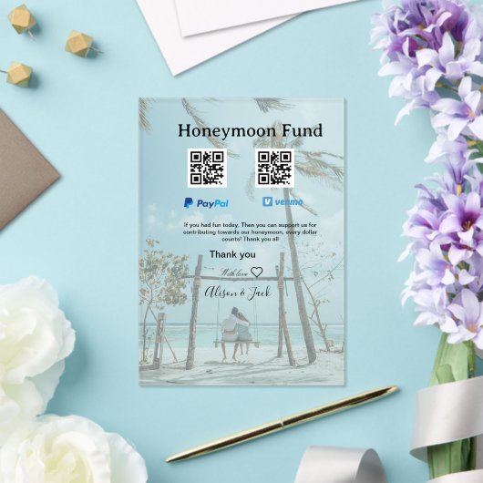 Honeymoon fund venomo paypal donation Q R couple Acryl Uitnodigingen (Insitu (Huwelijk))