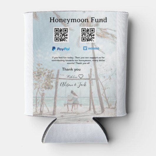 Honeymoon fund venomo paypal donation Q R couple Blikjeskoeler (Voorkant)