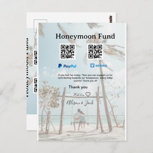 Honeymoon fund venomo paypal donation Q R couple Briefkaart (Voorkant / Achterkant)