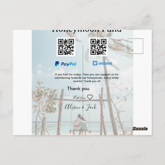 Honeymoon fund venomo paypal donation Q R couple Briefkaart (Achterkant)