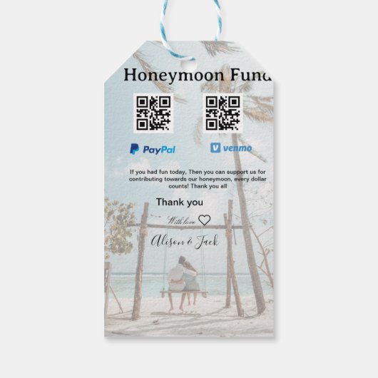 Honeymoon fund venomo paypal donation Q R couple Cadeaulabel (Achterkant)