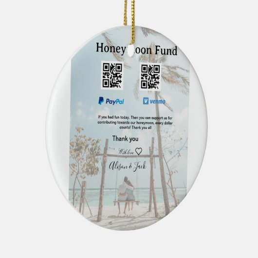 Honeymoon fund venomo paypal donation Q R couple Keramisch Ornament (Rechts)