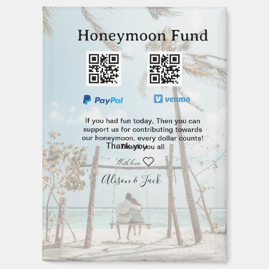 Honeymoon fund venomo paypal donation Q R couple Magneet (Voorkant)