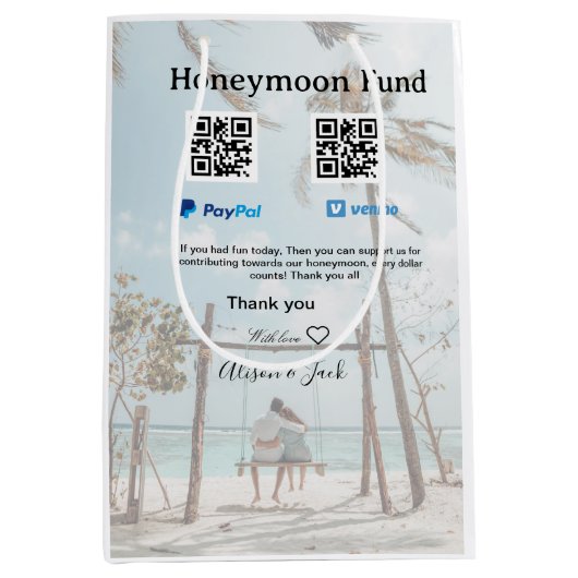 Honeymoon fund venomo paypal donation Q R couple Medium Cadeauzakje (Voorkant)