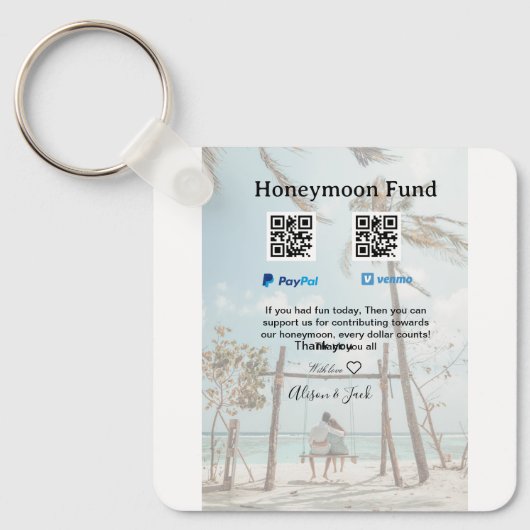 Honeymoon fund venomo paypal donation Q R couple Sleutelhanger (Voorkant)